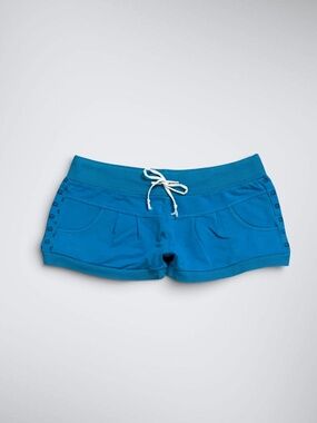 VTG Paul Frank Teal Blue Julius Monkey Side Tape Micro Mini Shorts